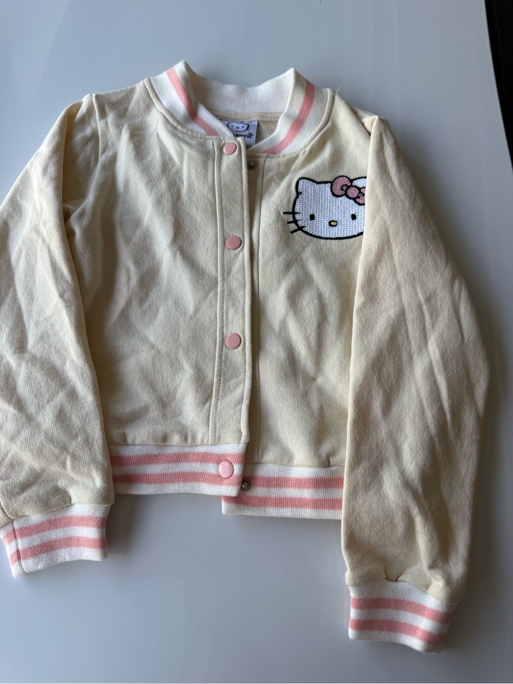 Hello Kitty Cream & Pink Girls Bomber Jacket